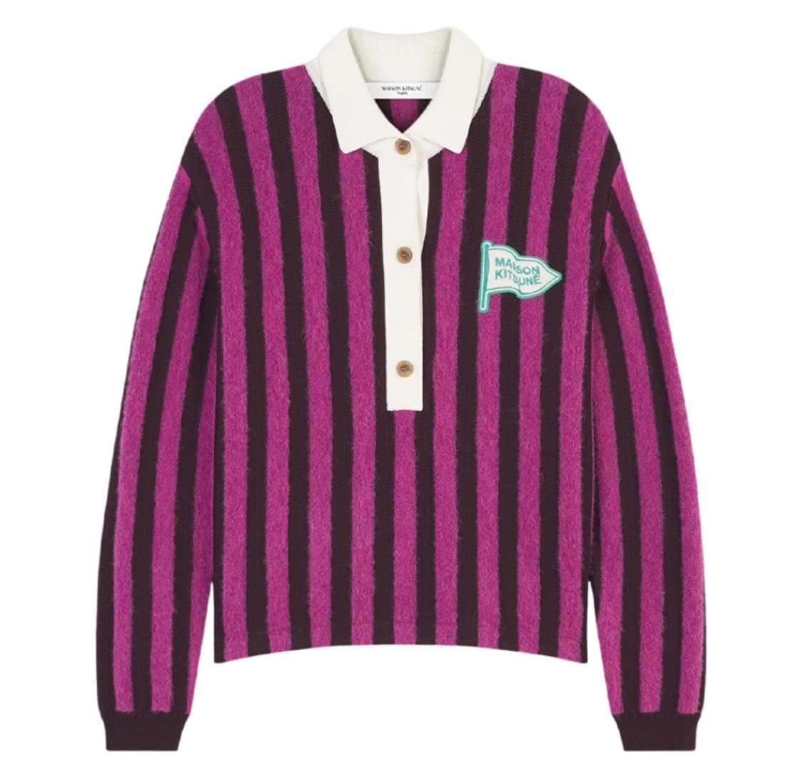 메종 키츠네 스트라이프 폴로 푸시아 블랙 스트라이프 상품이미지1