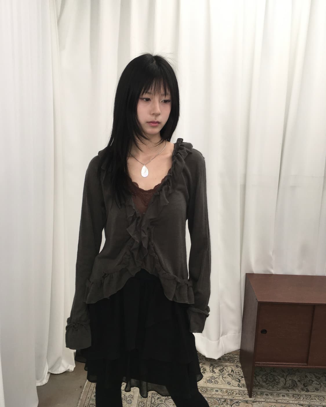 브라운 프릴 가디건 상품이미지1