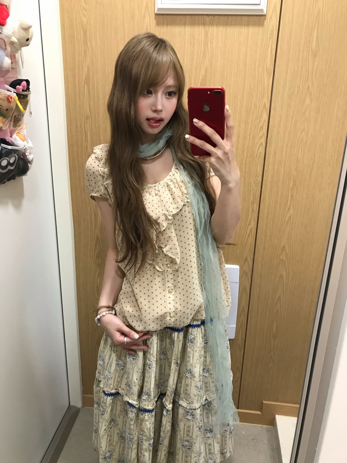 민트 하구미 플라워 도트 블라우스 코디세트 상품이미지5