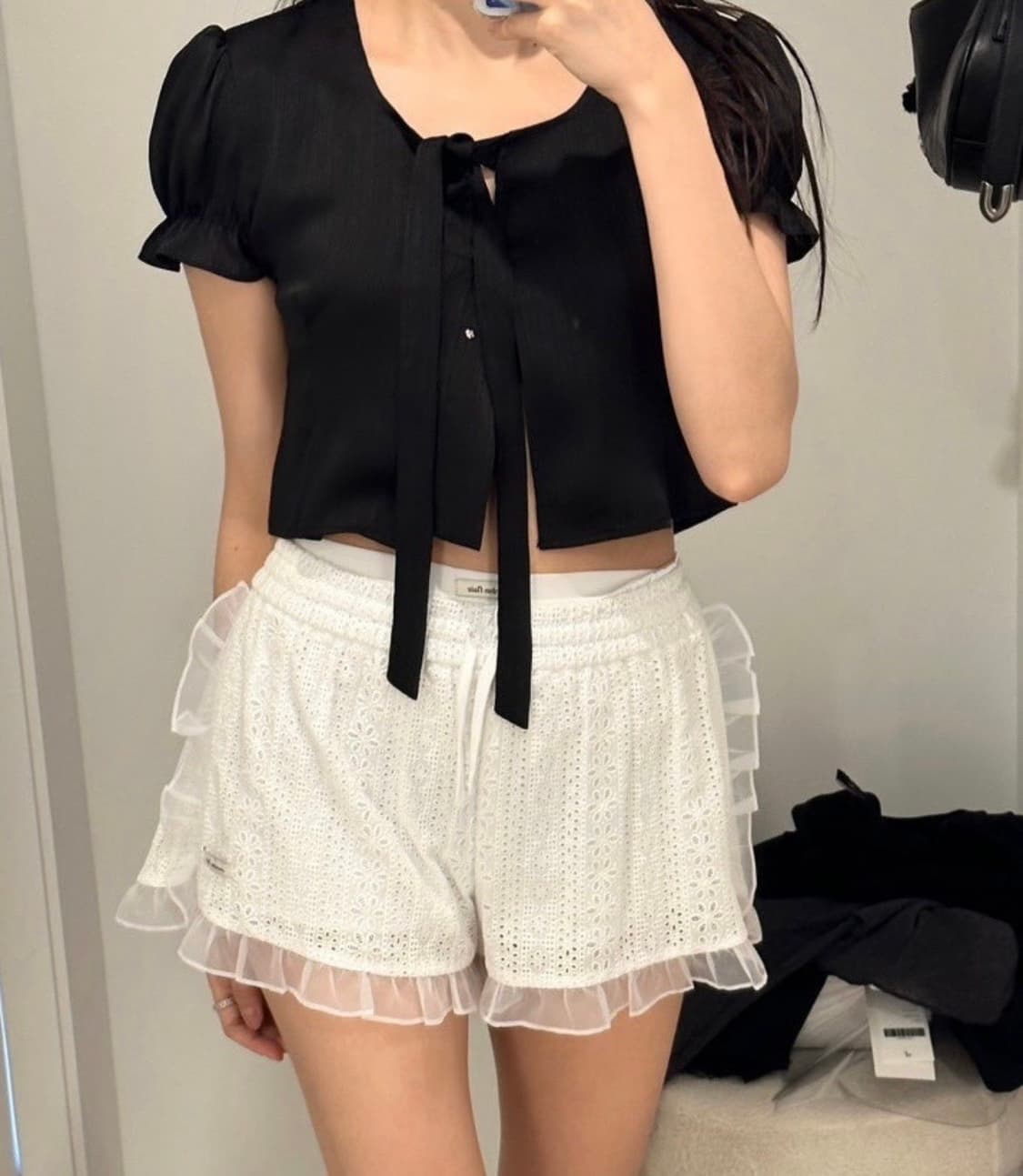 오버듀플레어 오간자 프릴 반바지 상품이미지1
