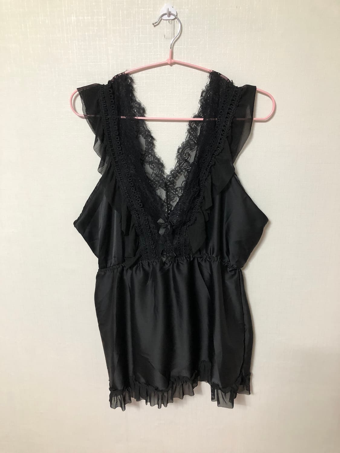 Black Satin Lace Ribbon Sleeveless 상품이미지1