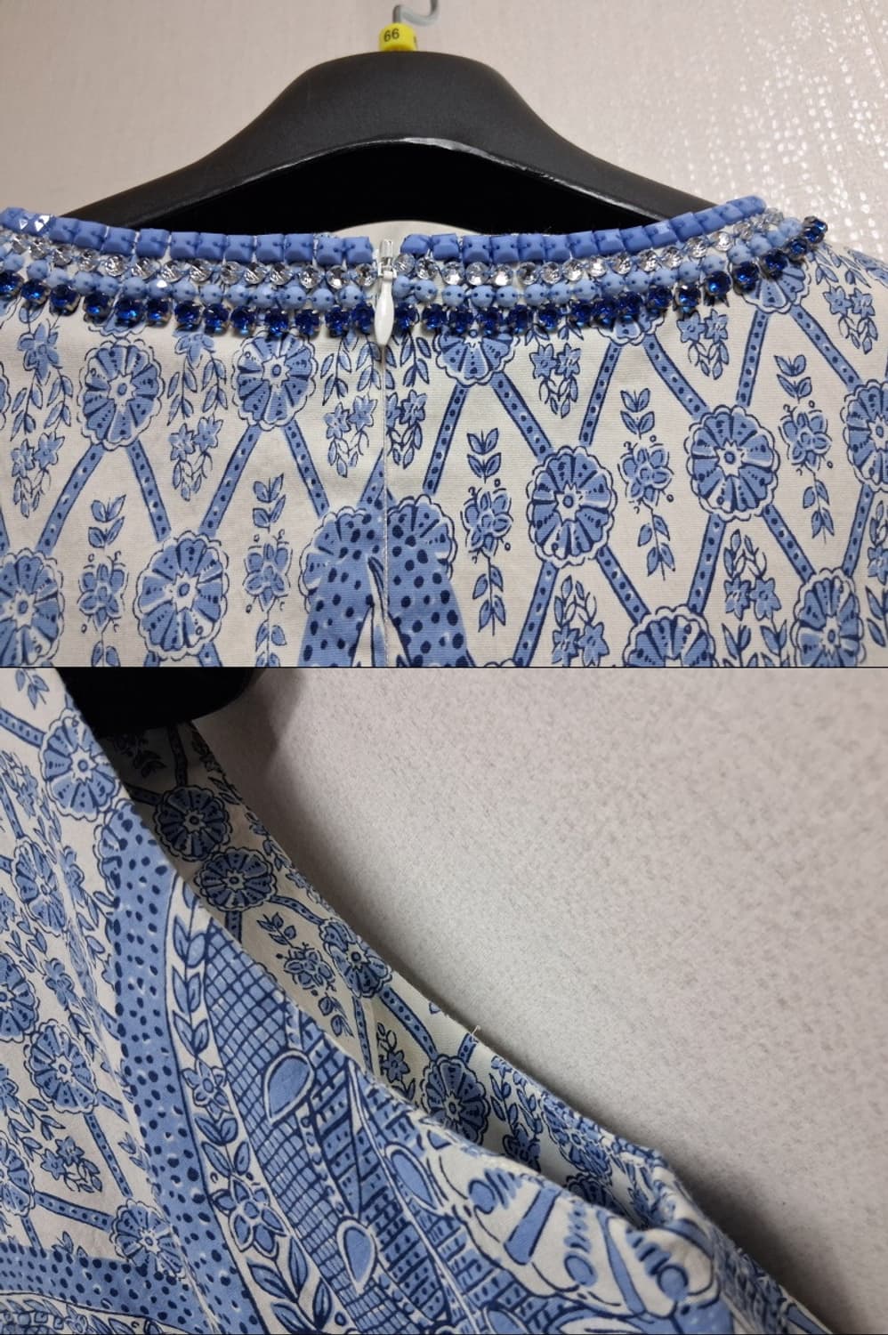 일본빈티지 Derhy 비즈보석 라운드넥 블루 민소매원피스 미디55
 상품이미지7