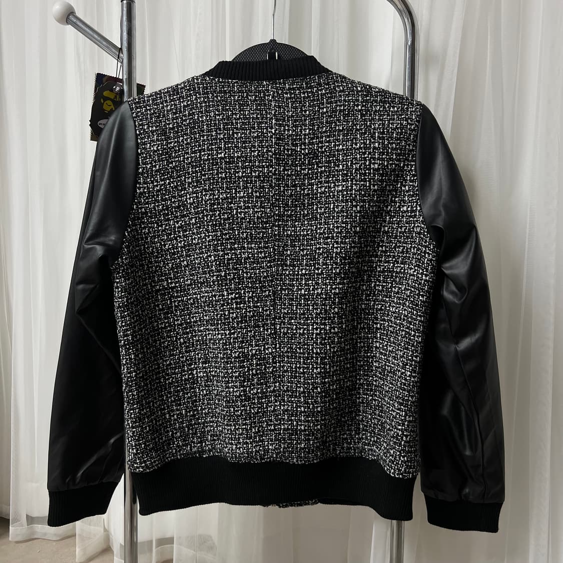 트위드 가죽 소매 블루종 자켓 M사이즈 상품이미지3