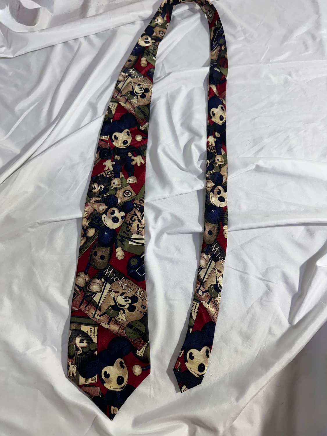 90s 디즈니 미키마우스 레트로 디자인 실크 넥타이 상품이미지1