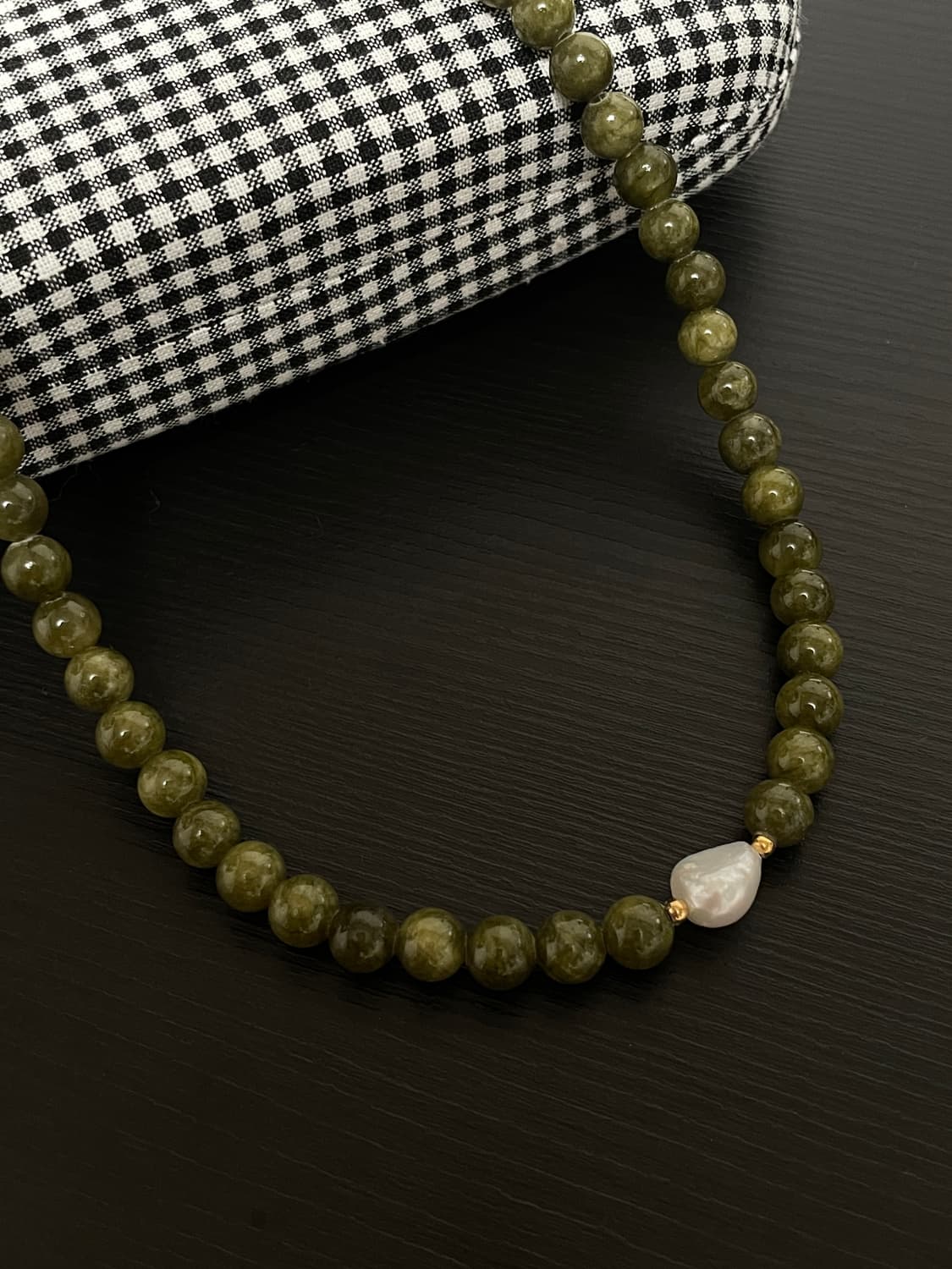 빈티지 올리브 원석 진주 목걸이 상품이미지1