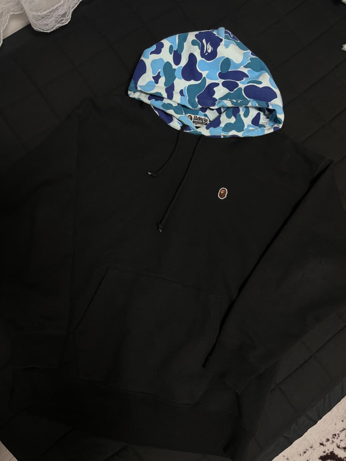 베이프 블루카모 큐빅 후드티 블랙 S 상품이미지3