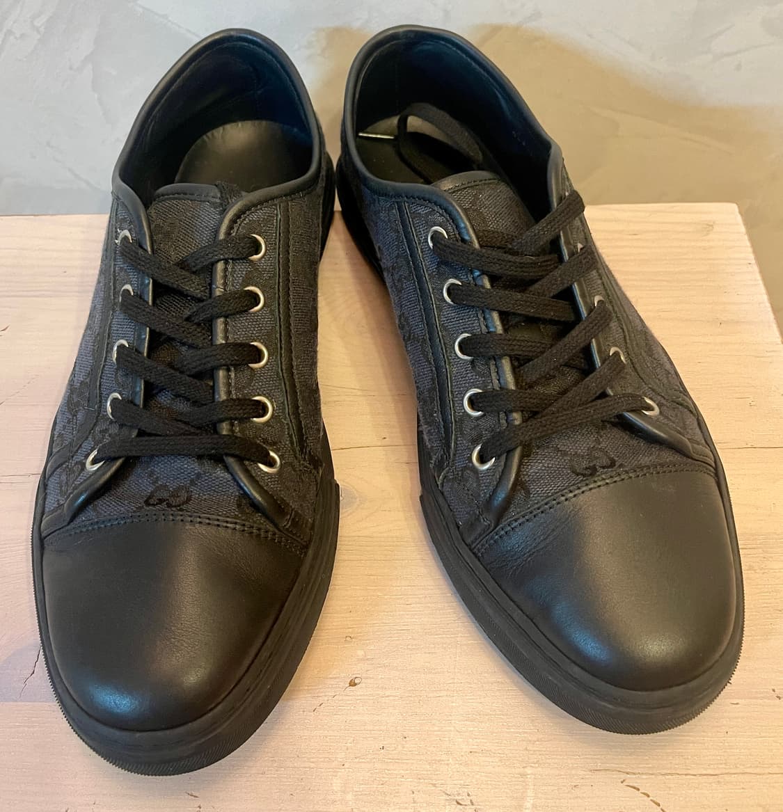 구찌 GUCCI/GG 캔버스 가죽 블랙 로우탑 스니커즈 7.5 상품이미지1