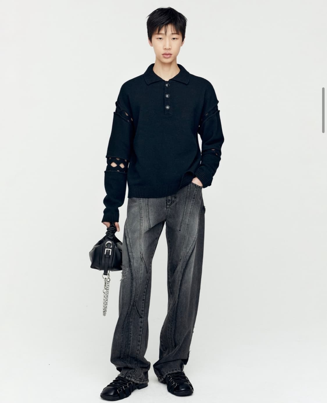 앤더슨벨 패널 카펜터 와이드 레그 진 워시드 블랙 팬츠 팝니다 상품이미지1