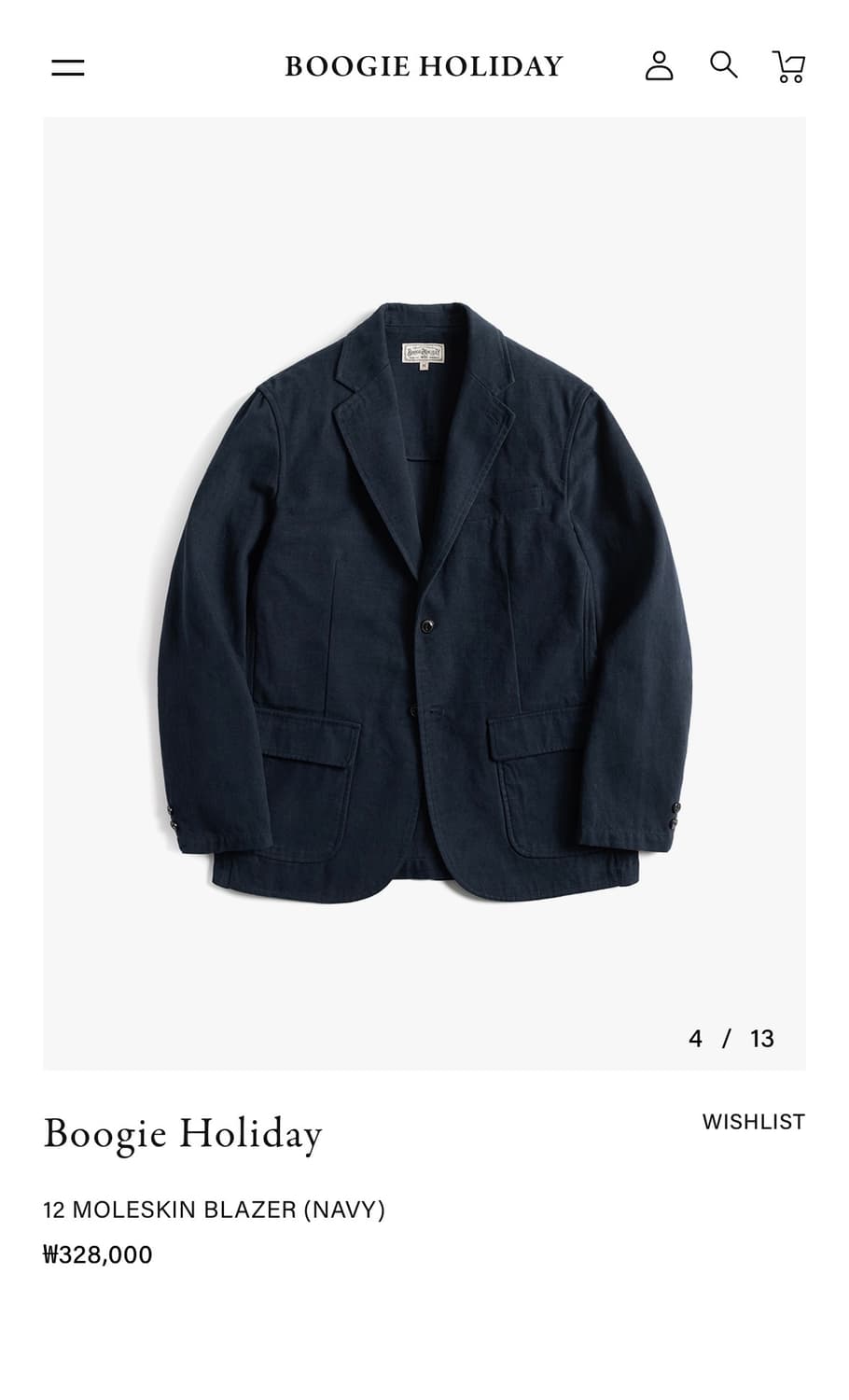부기홀리데이 12 몰스킨 블레이저 네이비 (XL) 상품이미지1