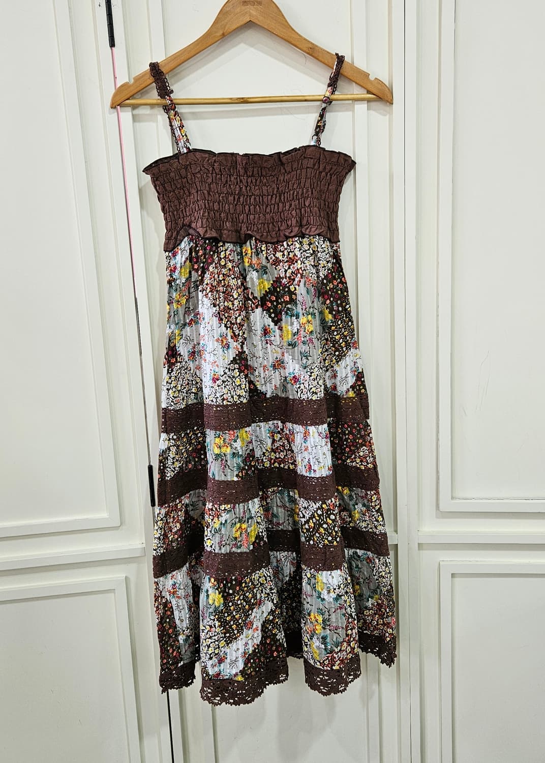 플라워 레이스 셔링 패치원피스 상품이미지1