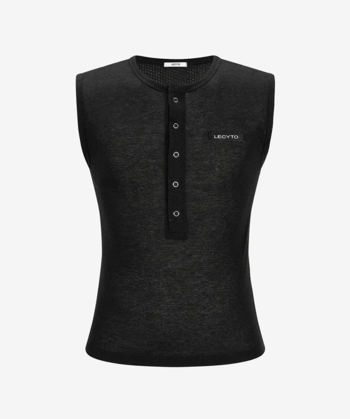 Henley Neck Slim Sleeveless [BLACK] 상품이미지1