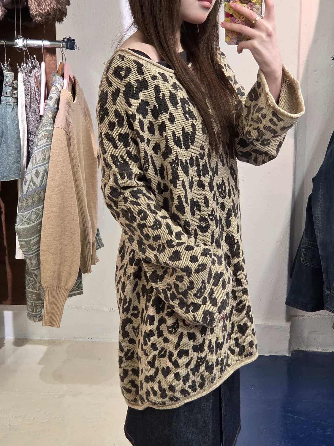 Japanese vtg CAT 갸루 레오파드 슬리브 상품이미지2