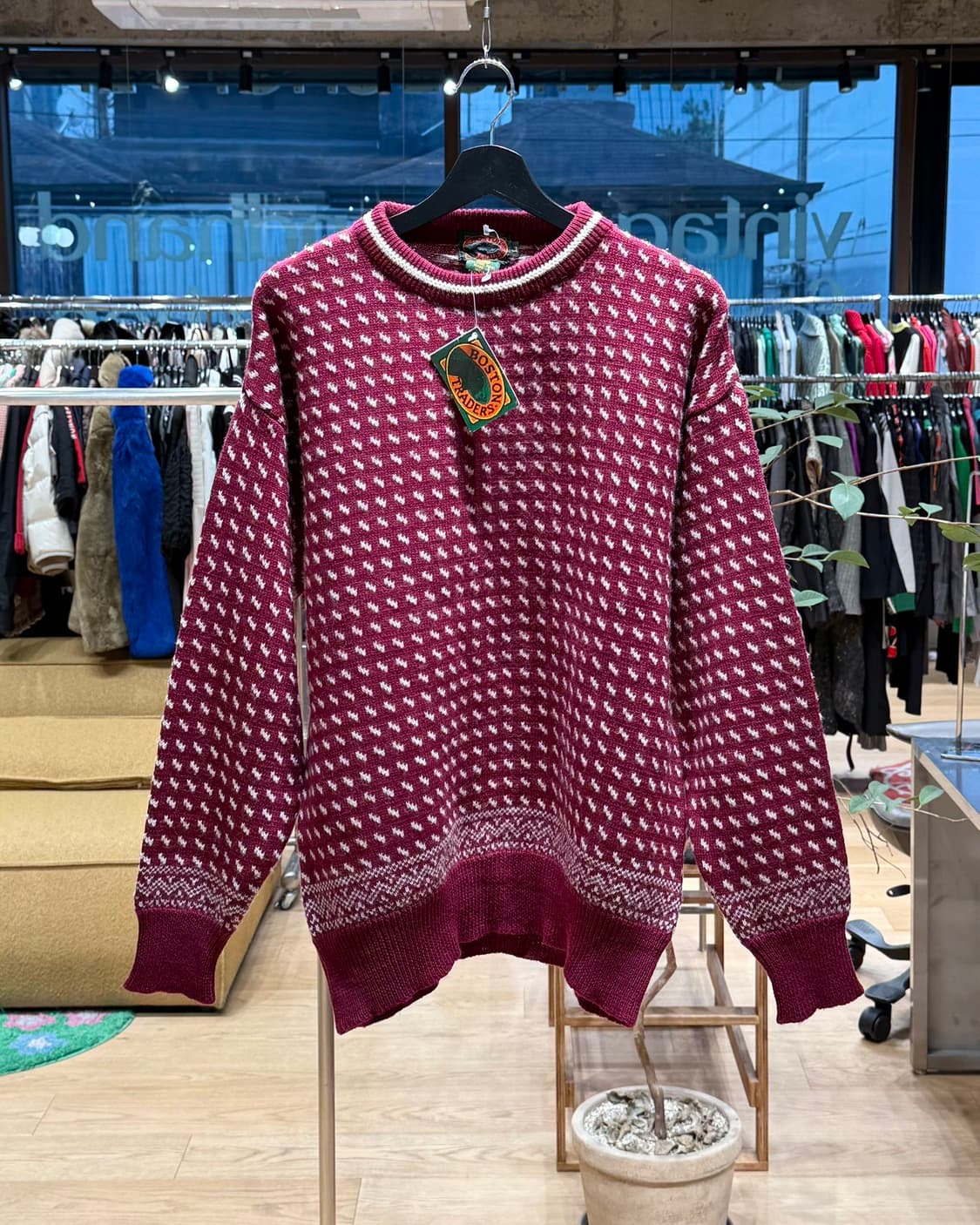 보스턴 트레이더스 딥 핑크 버드아이 패턴 울 니트  상품이미지1