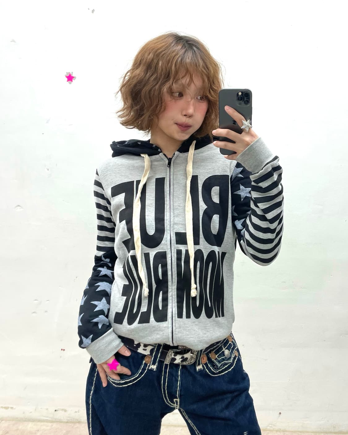 Blue Moon Star Gray Hooded Zip-Up 상품이미지1