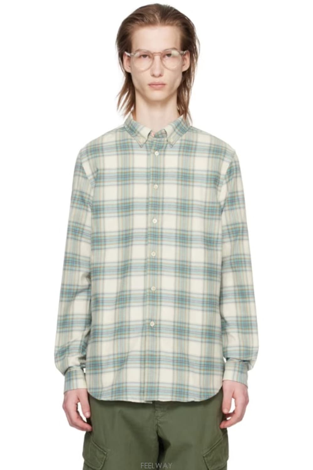 폴스미스 블루 오프 화이트 체크 셔츠 XL 상품이미지1