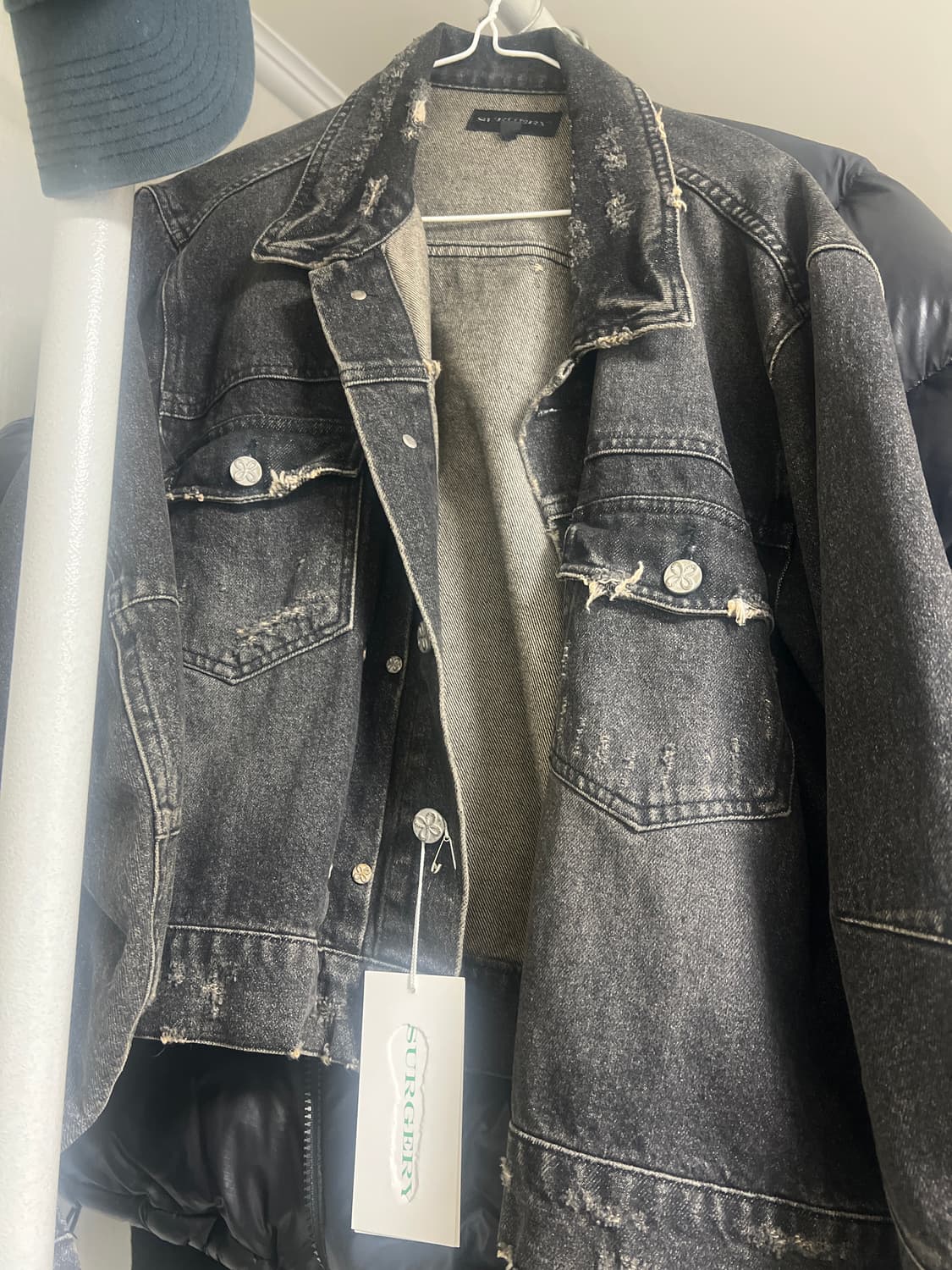 써저리 커브드 커브드 데님 트러커 자켓 블랙 L 라지 상품이미지2