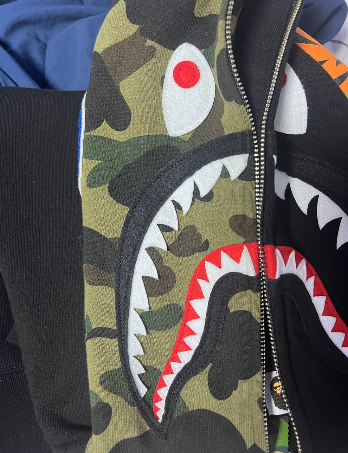 베이프 샤크 반카모 후드집업 L bape 블랙 녹계 상품이미지6