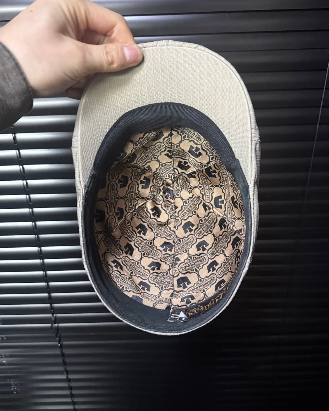 구린 브로스 베이지 절개 패턴 코튼 헌팅캡 모자 빈티지 에스닉 뉴스보이캡 상품이미지5