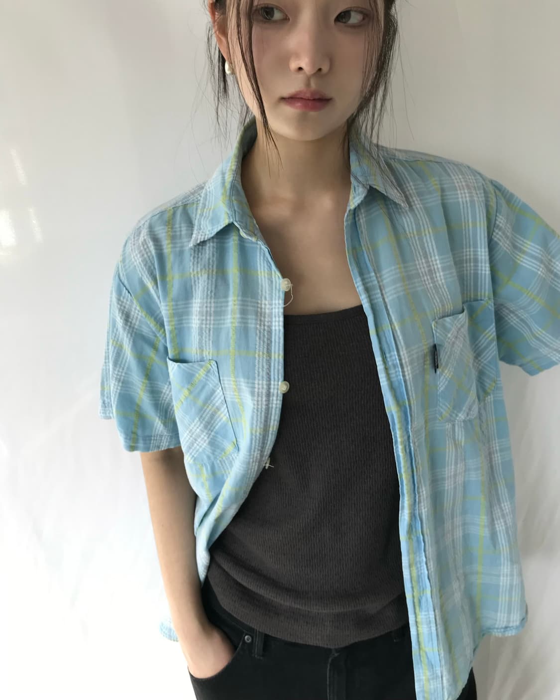 스카이 블루 체크 셔츠  상품이미지1