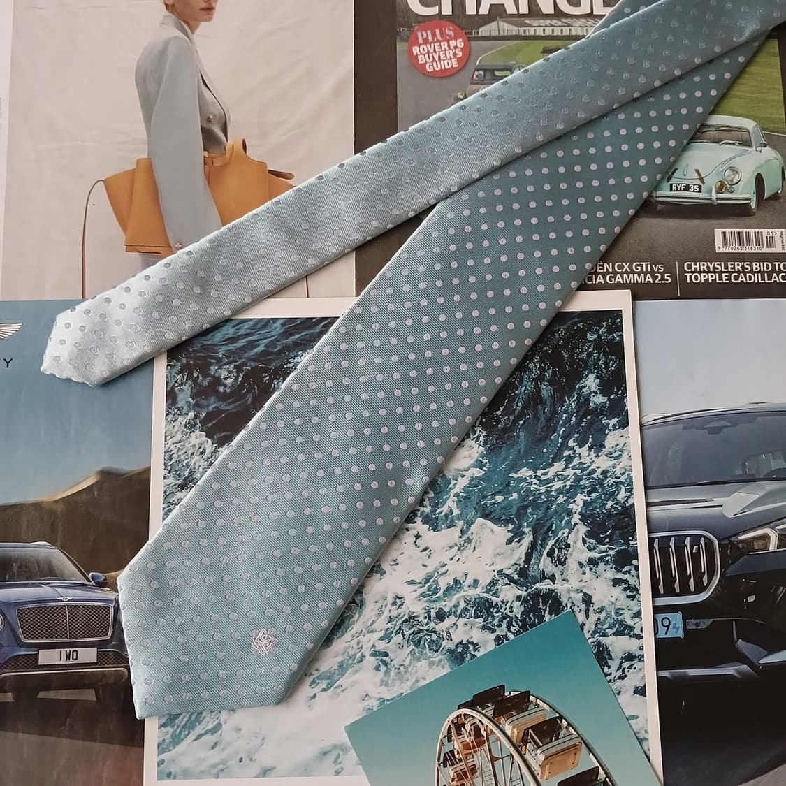 루이까또즈 실크 스카이블루 도트 패턴 넥타이 8cm A+등급 A19315 상품이미지3