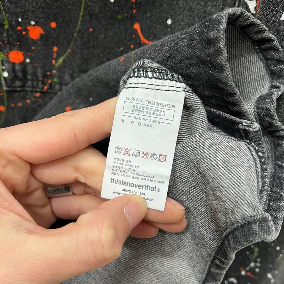 디스이즈네버댓 페인트 스플레터 흑청 데님 셔츠 XL 상품이미지4