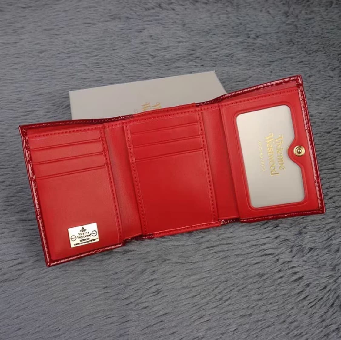 비비안웨스트우드 아카이브 금장 orb 펀칭 유광 레드레더 하프월렛 빈지갑 상품이미지4