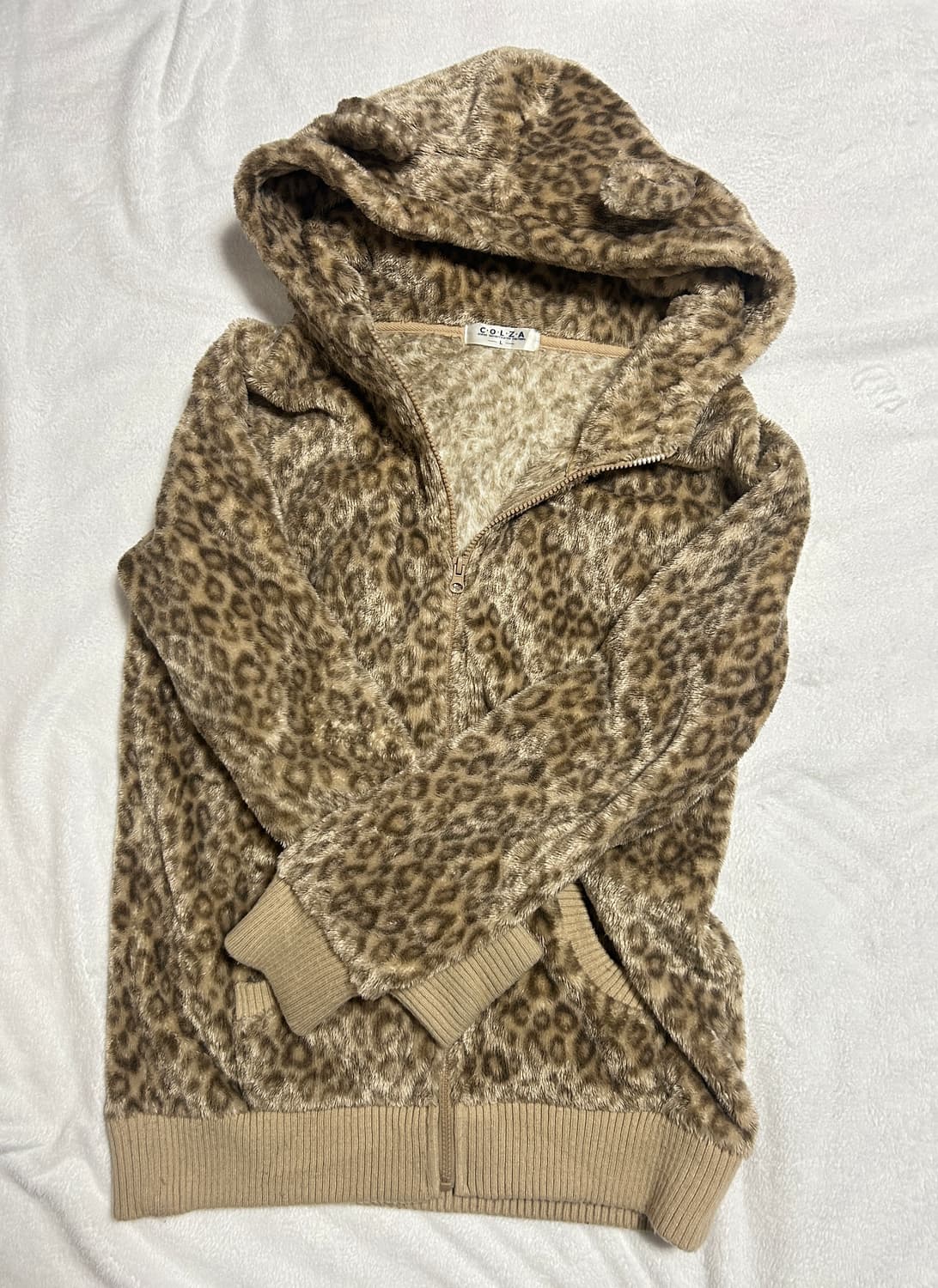 쿠마미미 호피 퍼 후드집업 상품이미지1