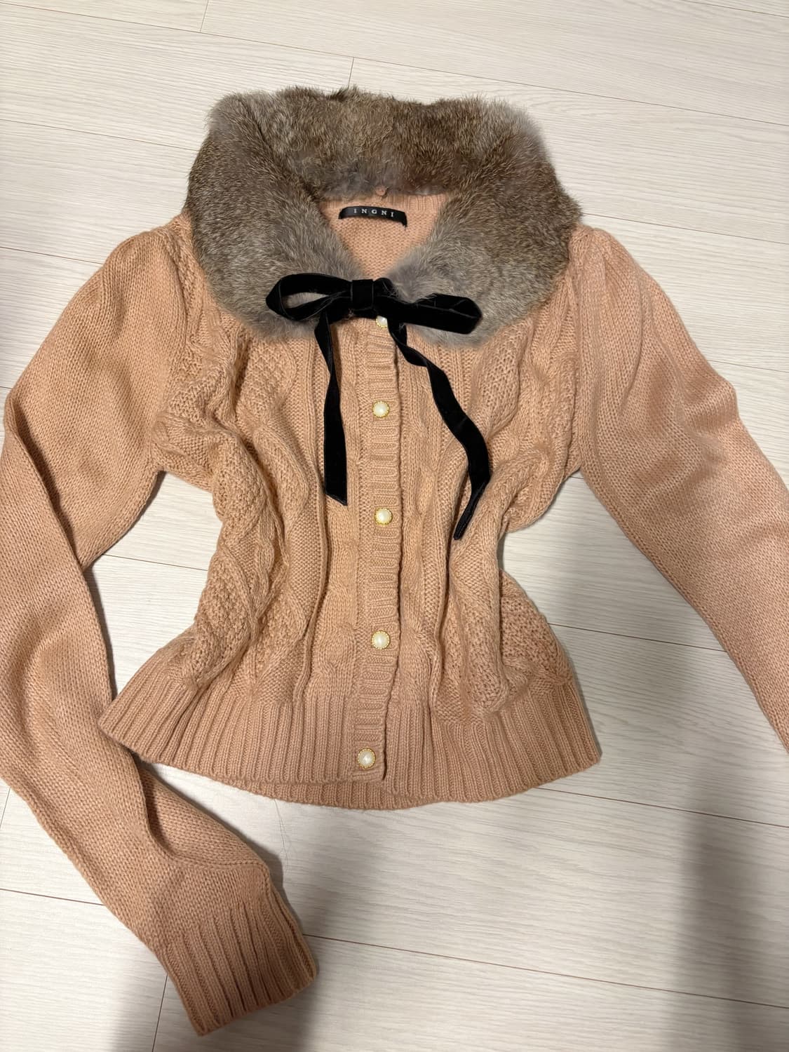 잉그니 퍼 리본 니트 가디건 일브 일본 빈티지 상품이미지1