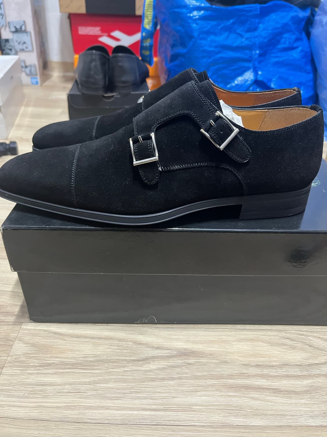 미착용 새상품] 맥나니(Magnanni) 스웨이드 더블 몽크스트랩 블랙  상품이미지2
