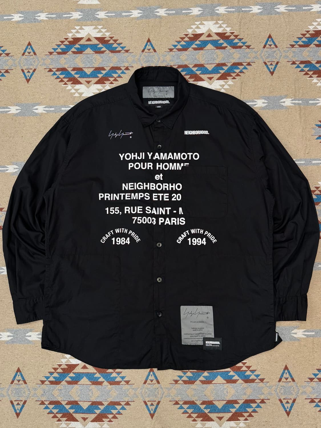 [L] 요지 야마모토 x 네이버후드 블랙 코튼 프린트 셔츠  상품이미지1