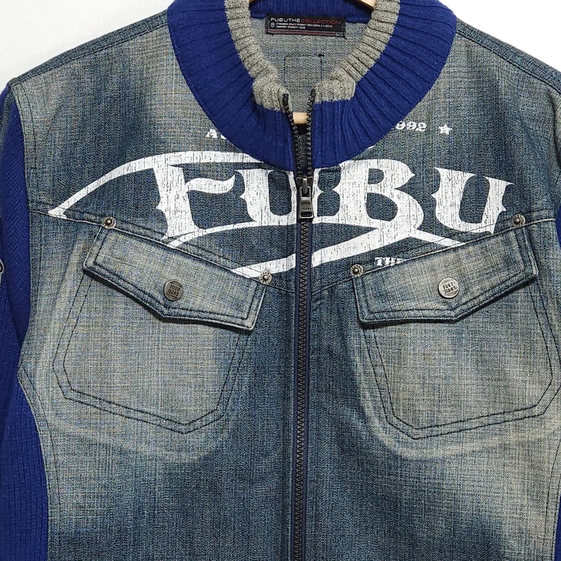 100)FUBU 푸부 올드빈티지 데님 배색 니트 집업 자켓 상품이미지2