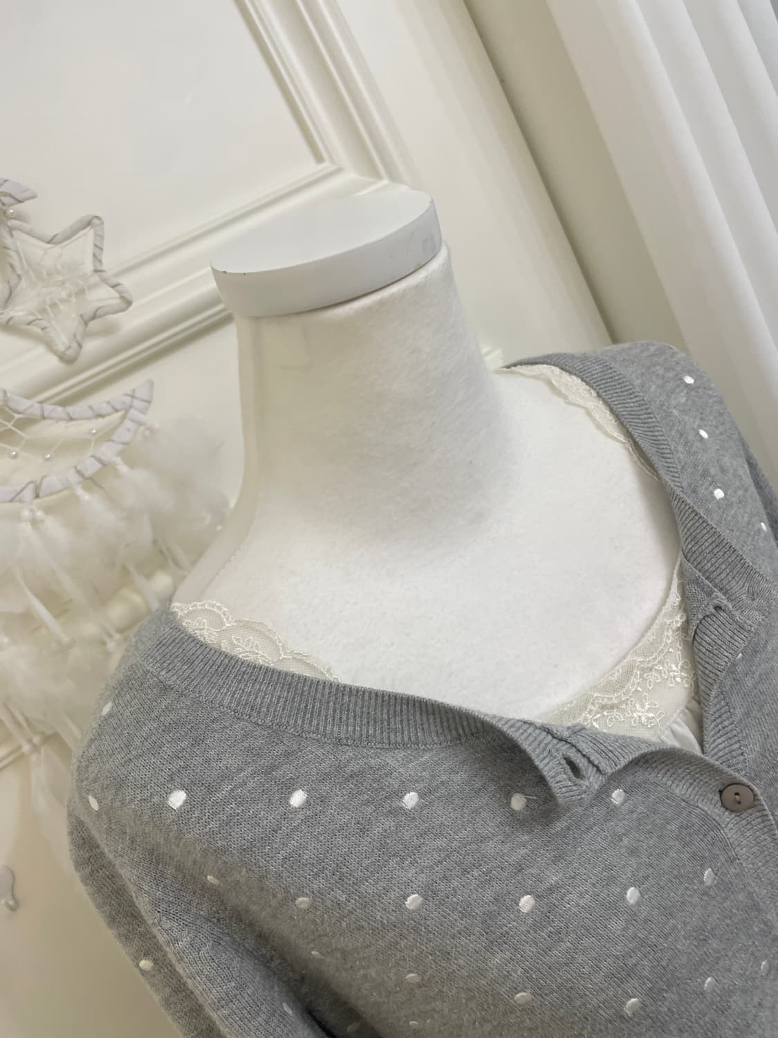 gray white dot embroidery puff cardigan 상품이미지7