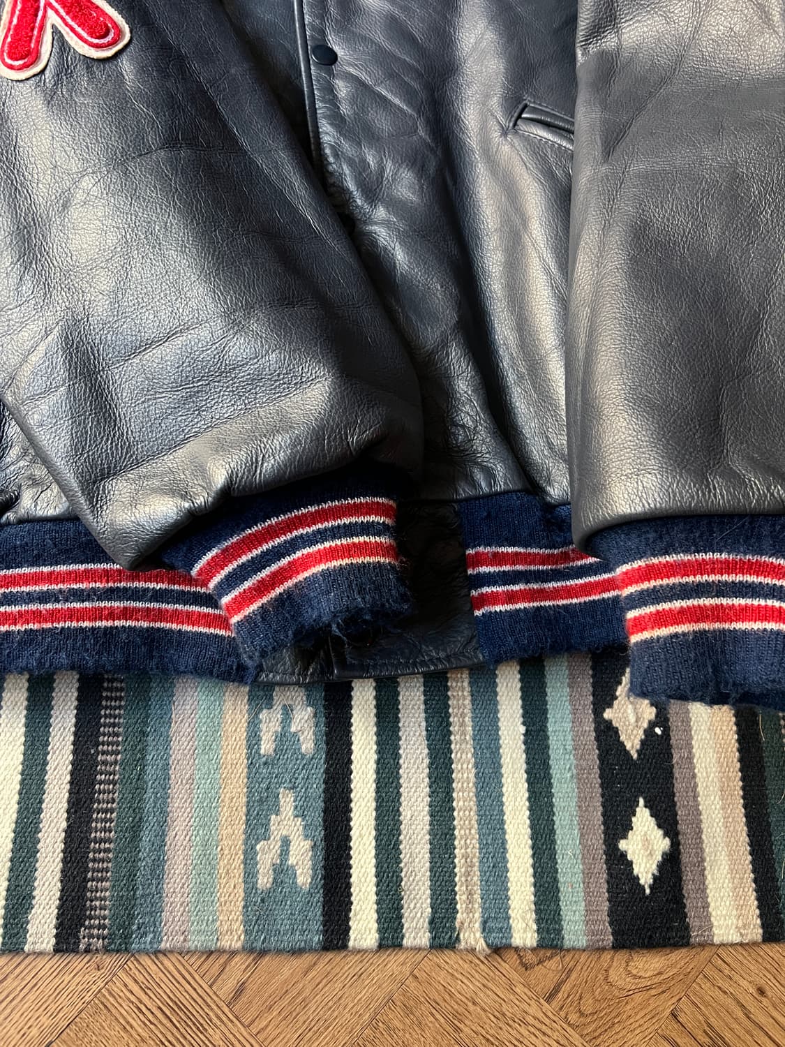 [L]90's Made in USA 올스타 리얼레더 바시티 자켓 상품이미지6