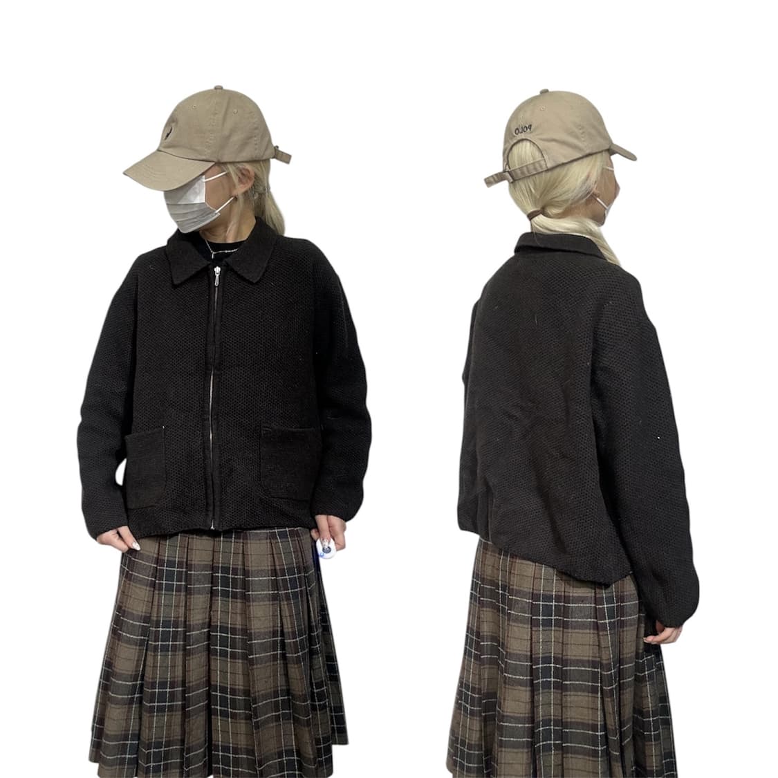 일본 빈티지 크롭 딥 브라운 니트 자켓  상품이미지1