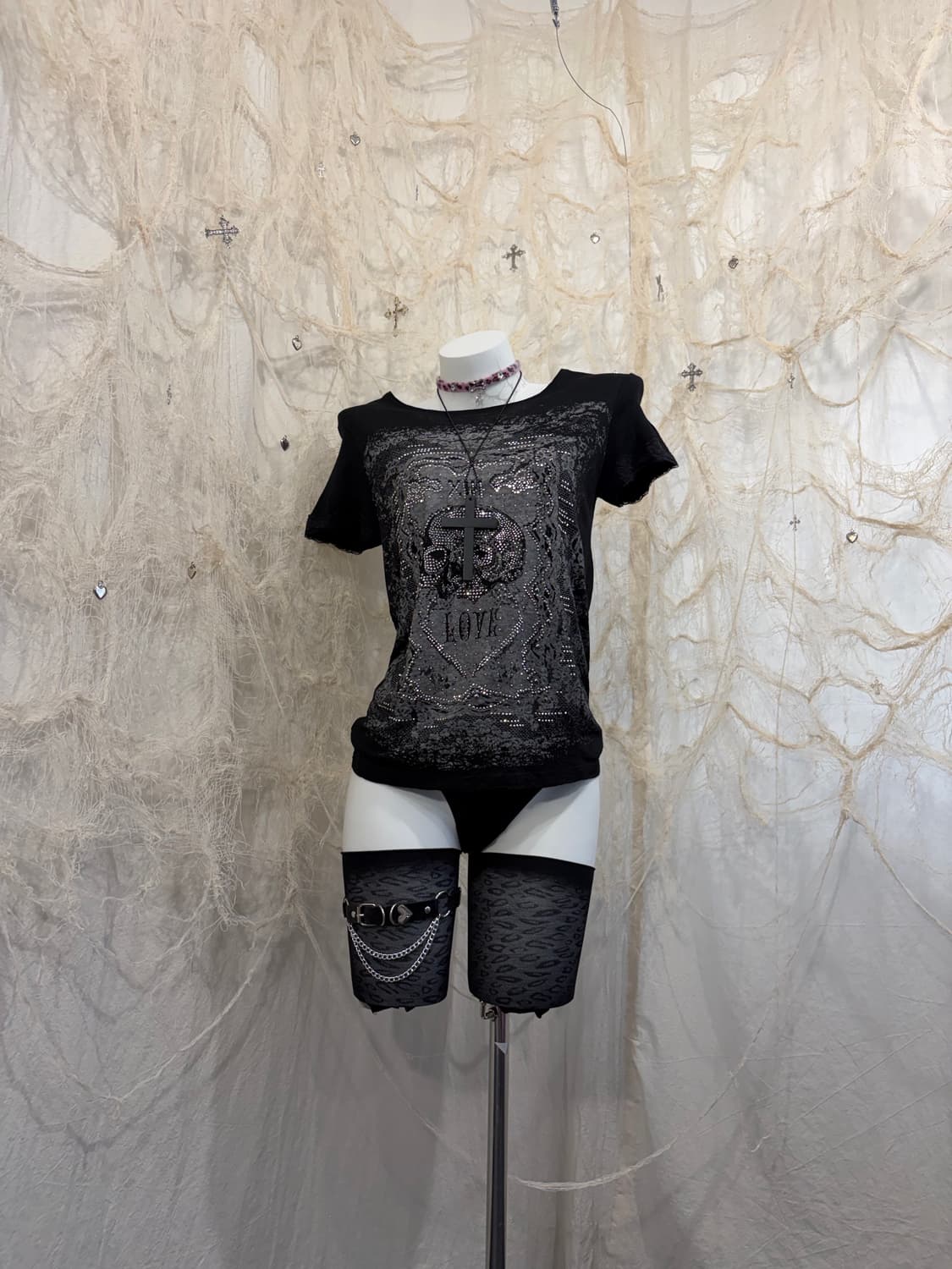 Gothic cubic skull lace T-shirt 상품이미지3