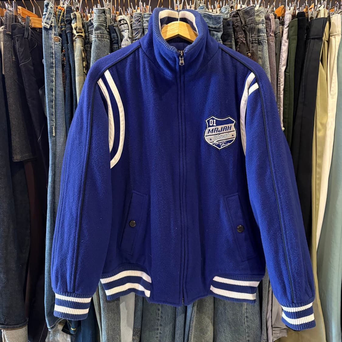 마자 플라바 블루 빅로고 울 스타디움 바시티 자켓 상품이미지3