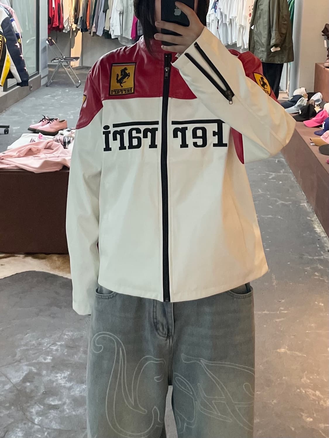 페라리 F1 자수로고 레드 레더자켓 H1840 상품이미지1