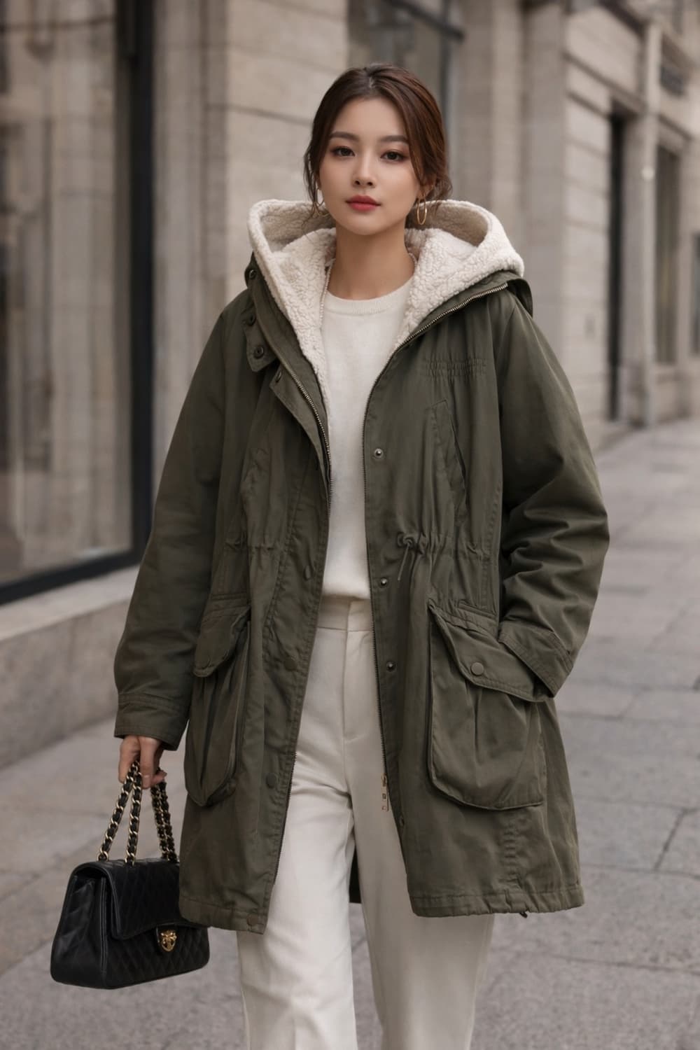 카키색 뽀글이 야상 상품이미지1