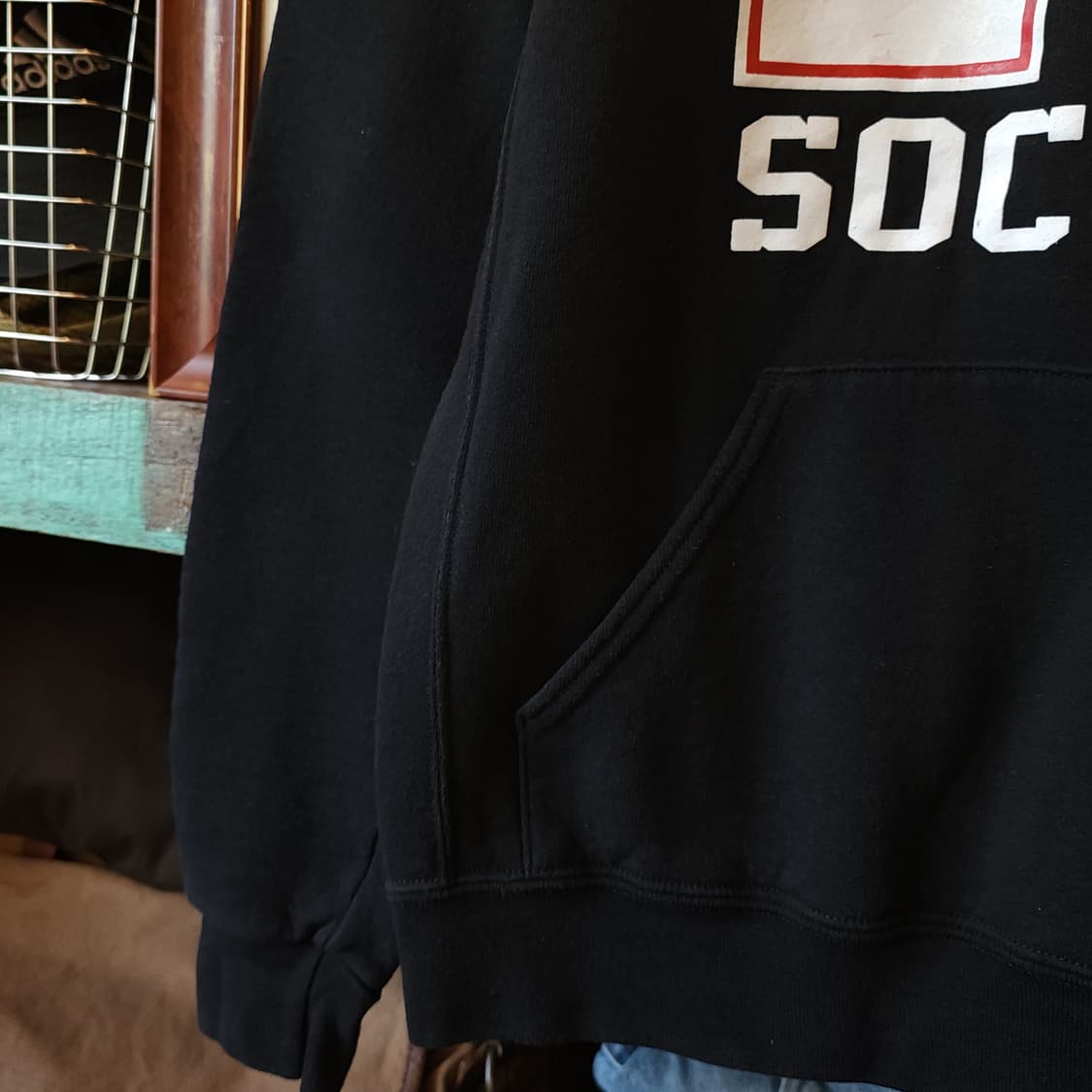 90s 러셀 후드 스웻셔츠 싸커 미국 오리지널 빈티지 레터링 블랙 XL 상품이미지7