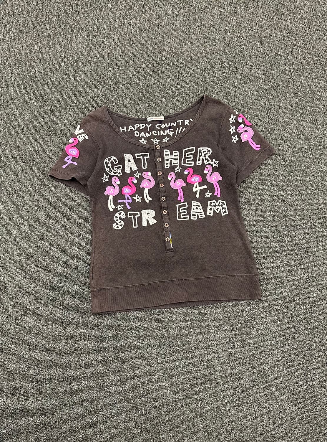 OS)rough vintage 여성 플라밍고 패치 반팔 상품이미지1