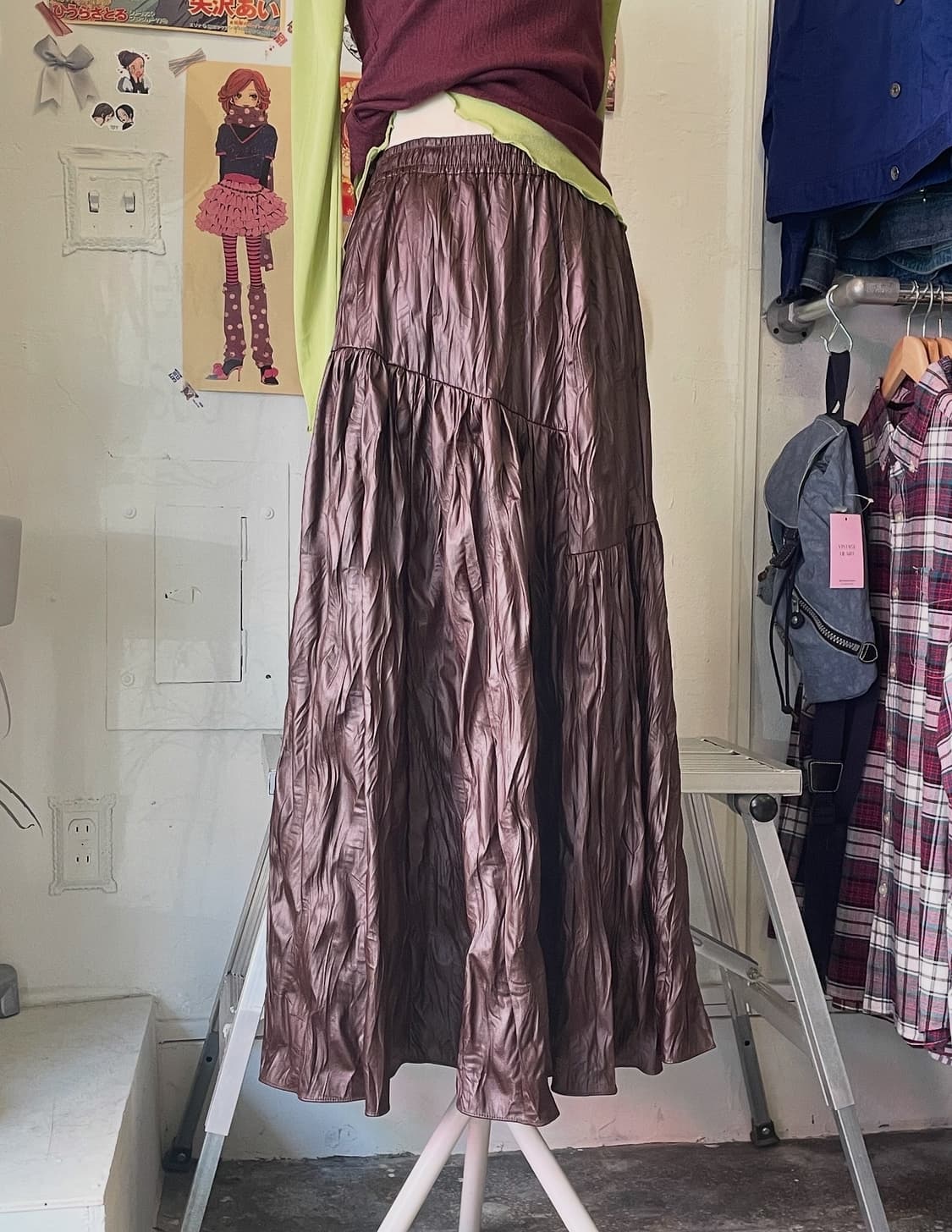 브라운 크링클 롱스커트 [무배] 상품이미지1