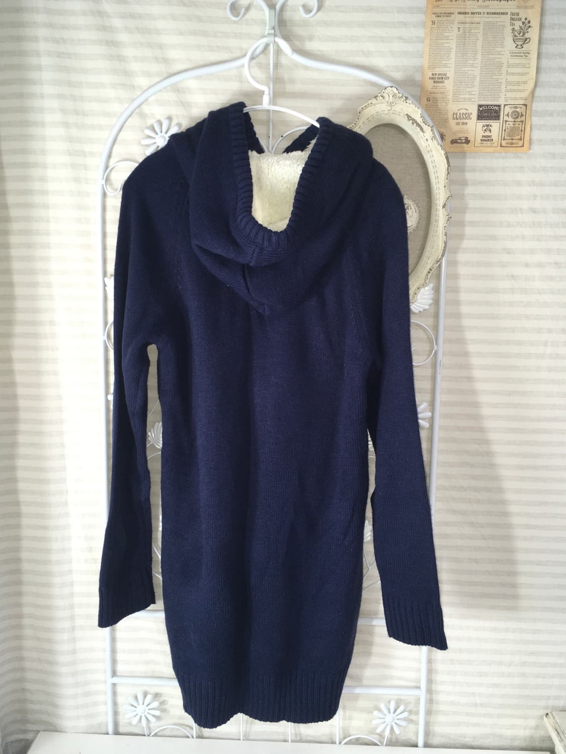 일본빈티지 네이비 후드 퍼 폼폼이 니트 원피스 상품이미지3