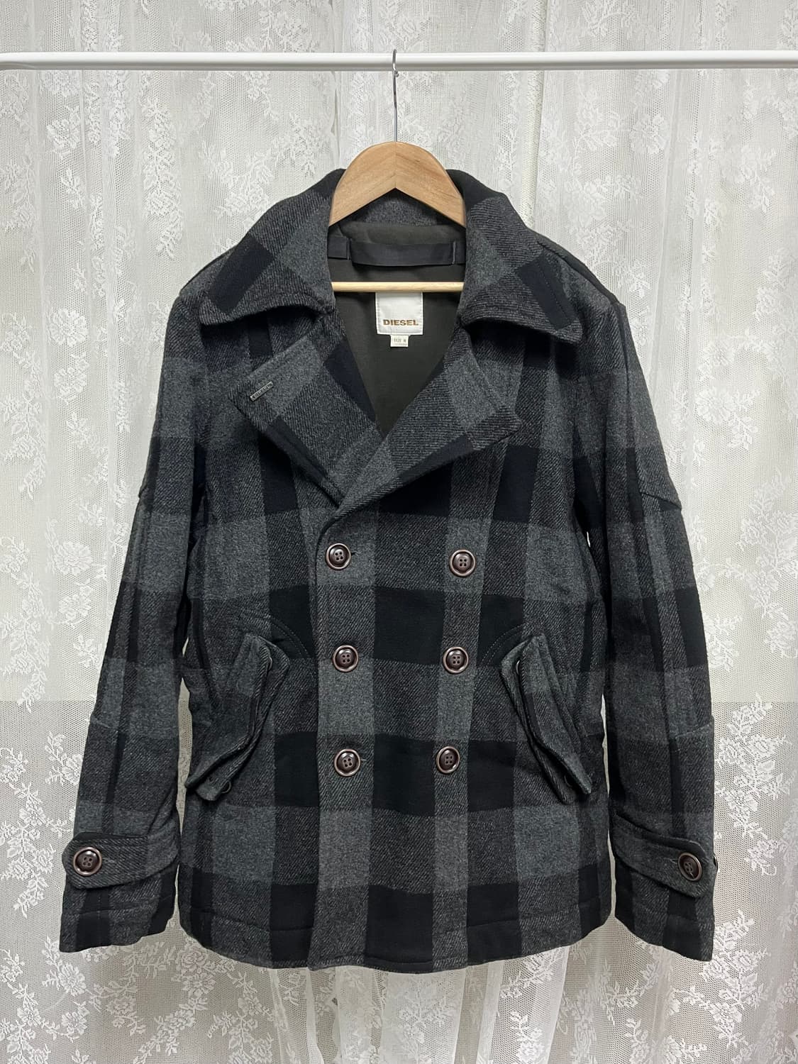 M) 디젤 DIESEL 빈티지 체크 코트 차콜 상품이미지1