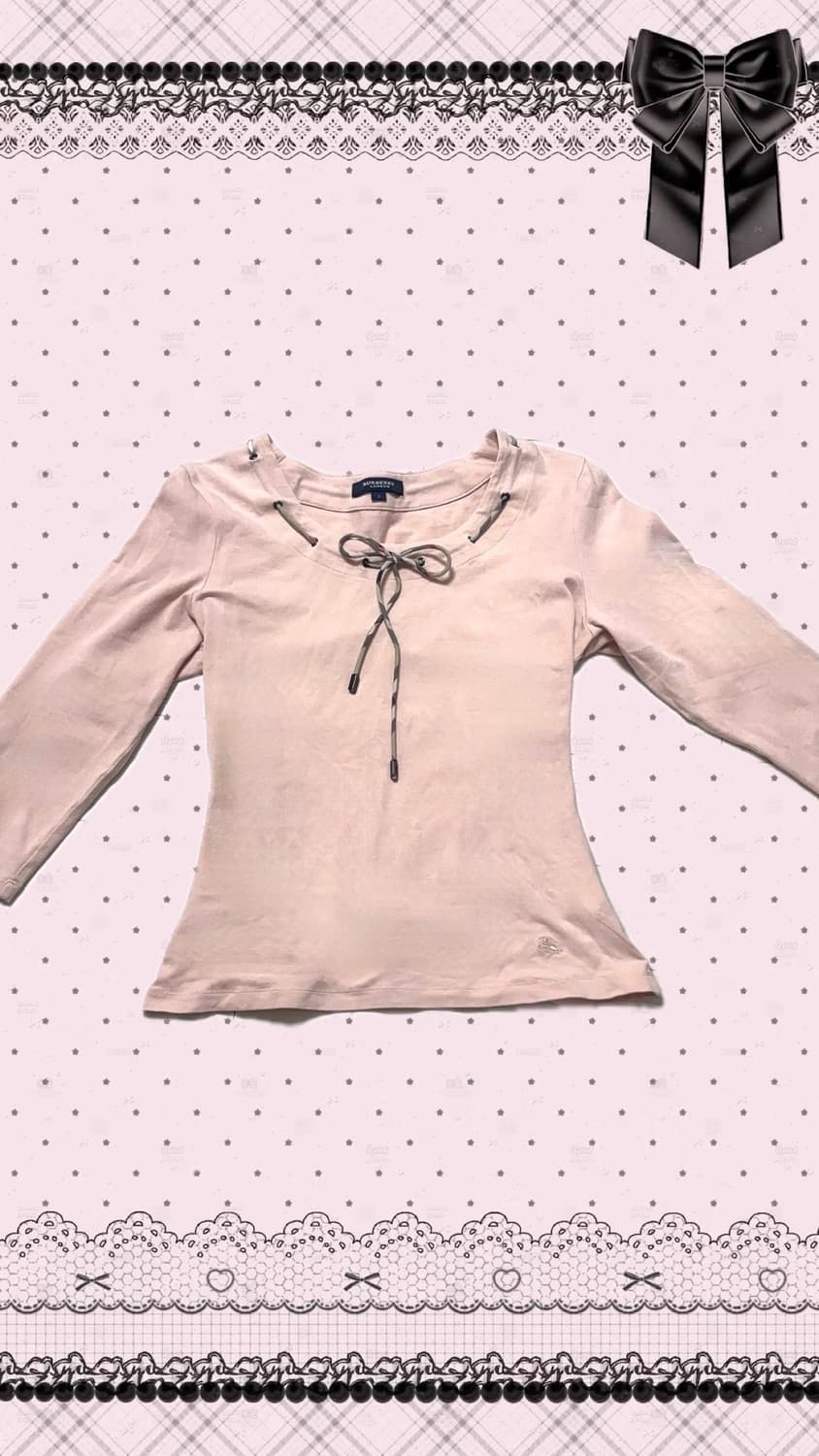 버버리 런던 로고티 러블리 딸기우유 핑크 체크 리본 티셔츠🎀🤎 상품이미지1
