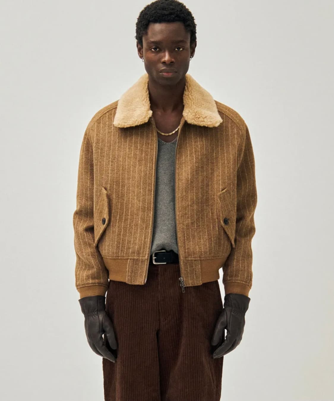 노이어 시어링 울스트라이프 블루종 카멜 상품이미지1