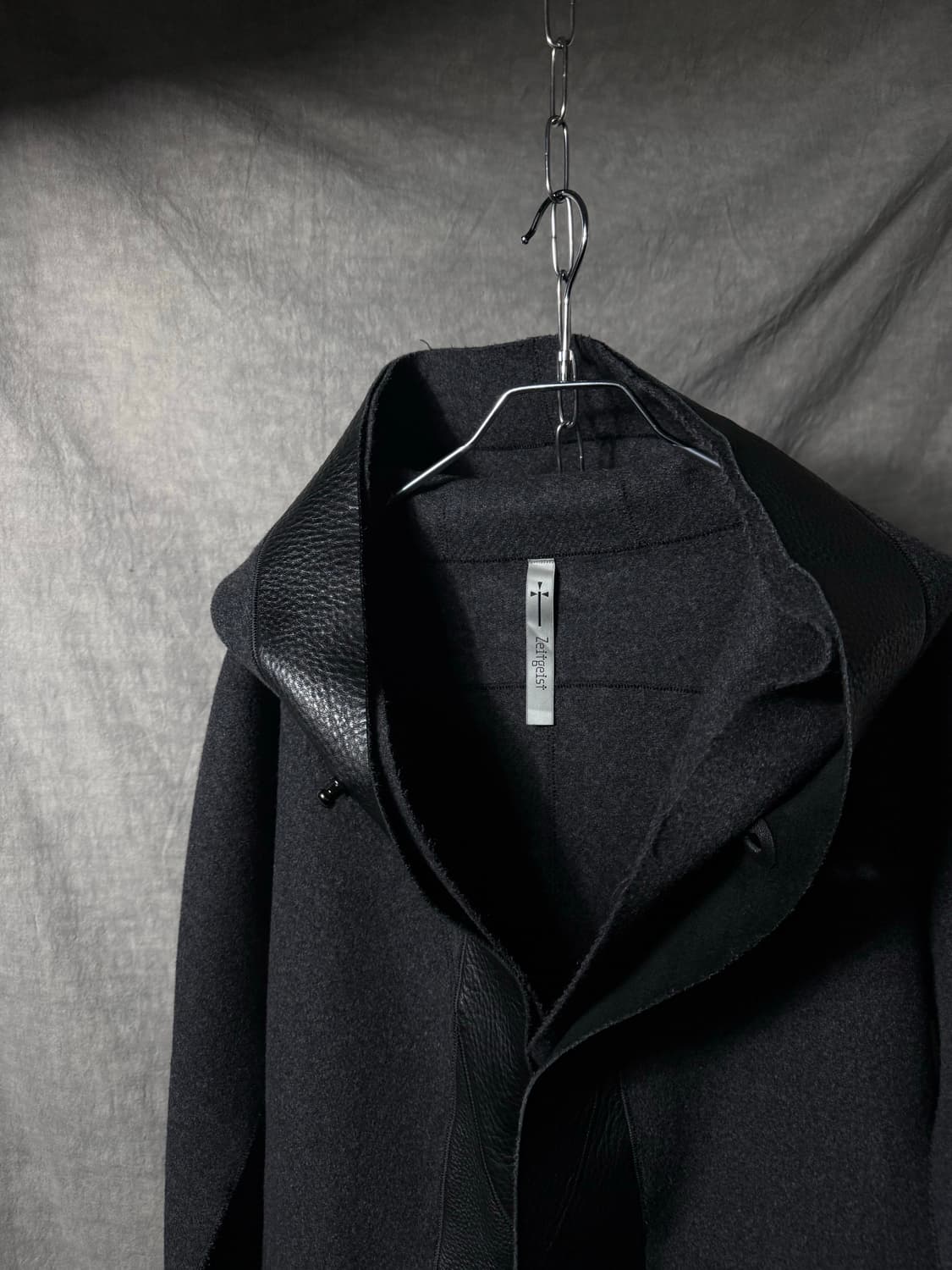 Zeitgeist Leather Trim Hooded Wool Coat  상품이미지8