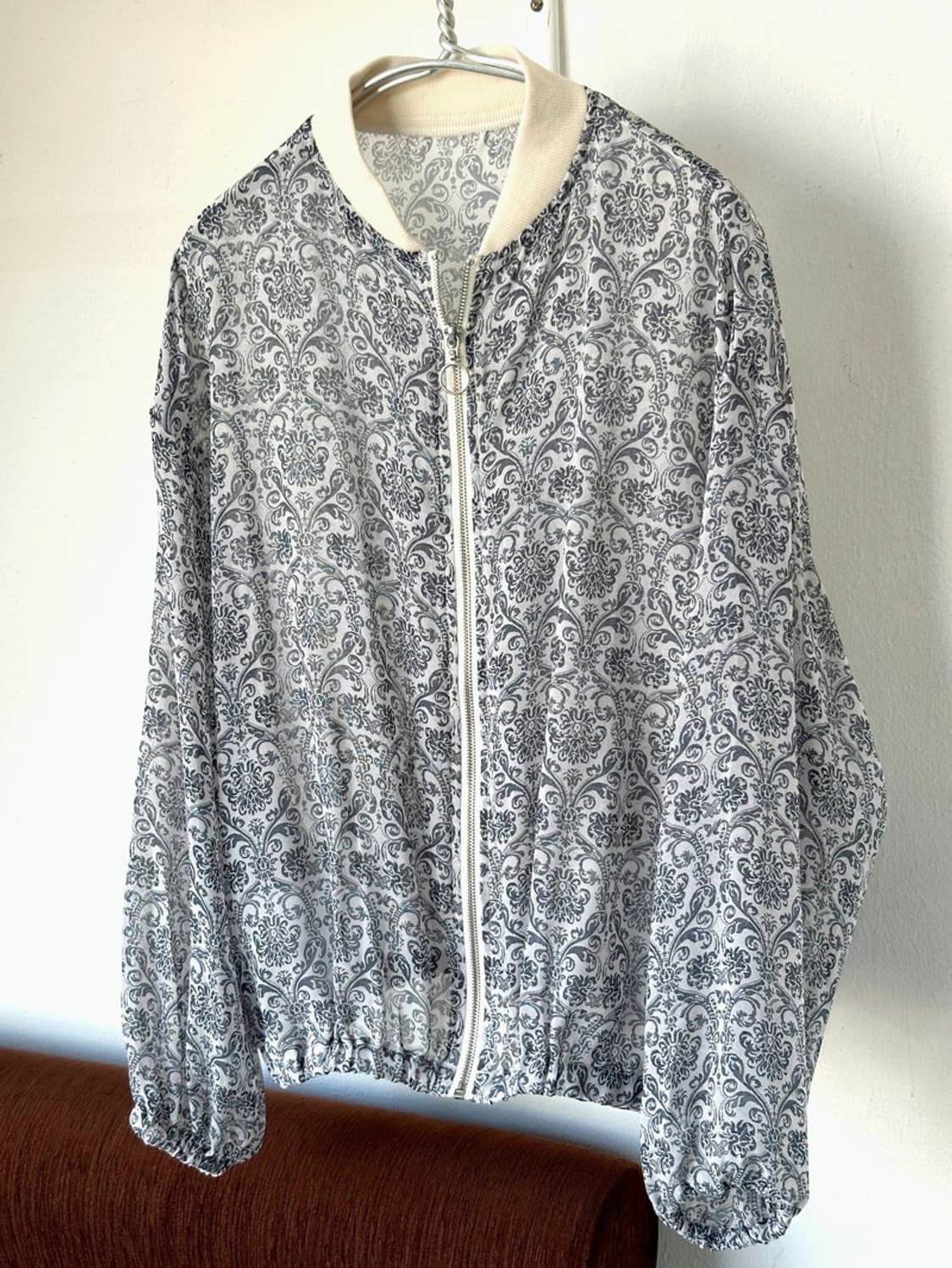 Sheer fabric loose zip blouson 상품이미지2