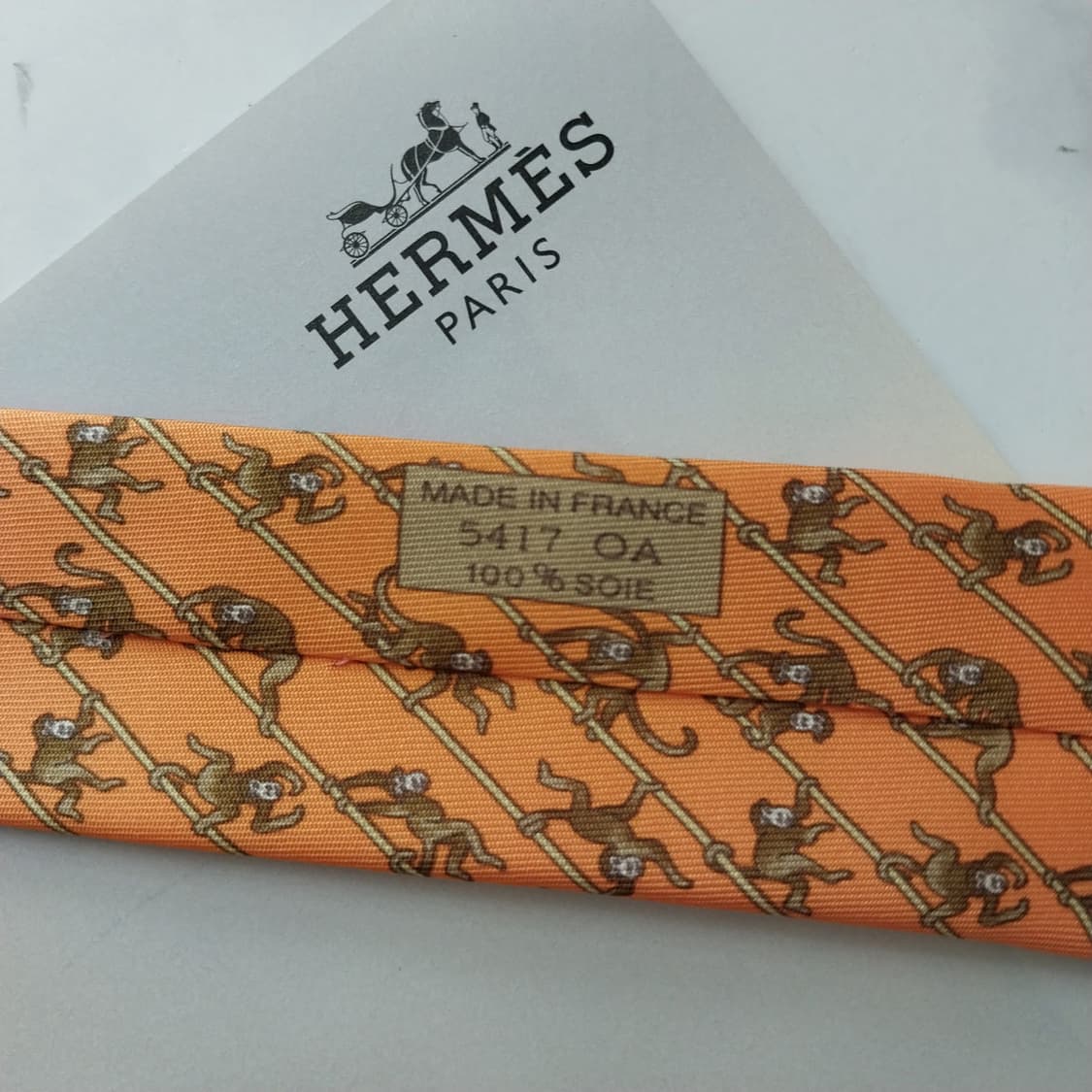 에르메스 오렌지 원숭이 모티브 넥타이 9.5cm A+등급 K2592 상품이미지9