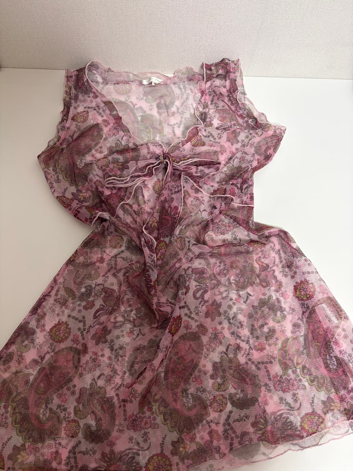 빈티지 페이즐리 리본 슬리브리스 나시 상품이미지1