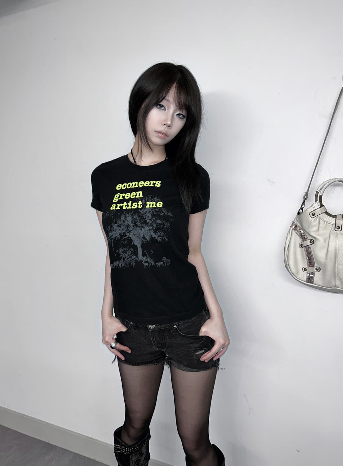 에코 프린트 슬림 그래픽 티셔츠 상품이미지1